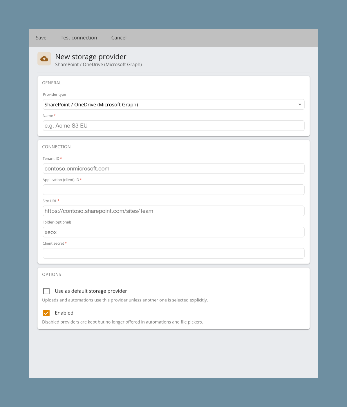 SharePoint connection settings