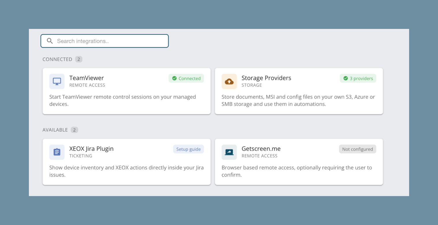 Integrations catalog with the Storage Providers card
